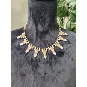 Crystal Art Deco Style Rhinestone Statement Stylish Goldtone Necklace